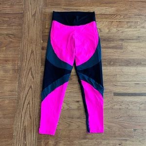 Pretty Girl Curves Pink Neon Color block Leggings One size Rave Festival